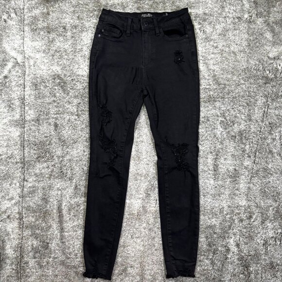 Judy Blue Skinny Fit Black Denim Jeans Sz 1/25 - Picture 1 of 9